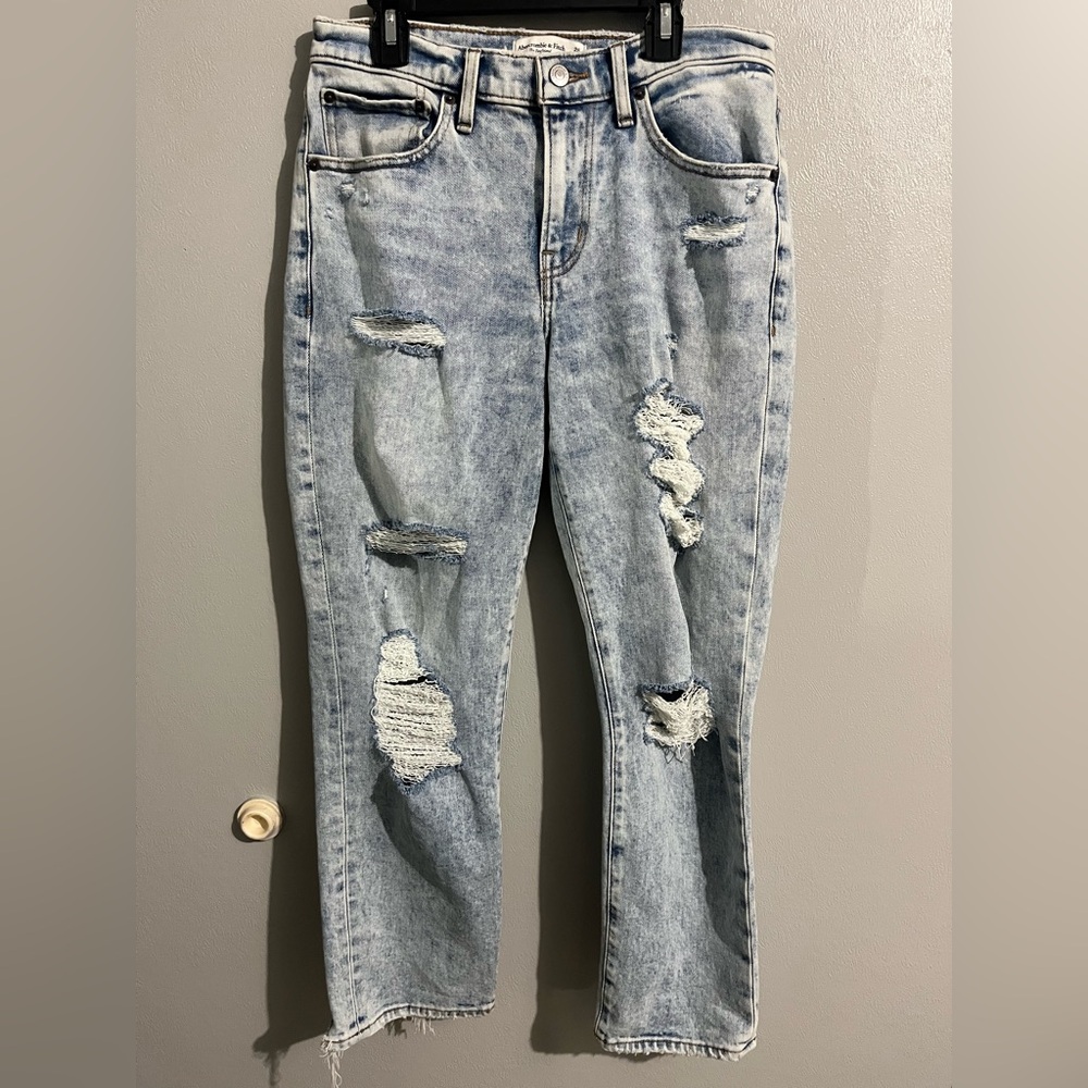 Abercrombie & Fitch Light Blue Distressed Straight Leg Jeans